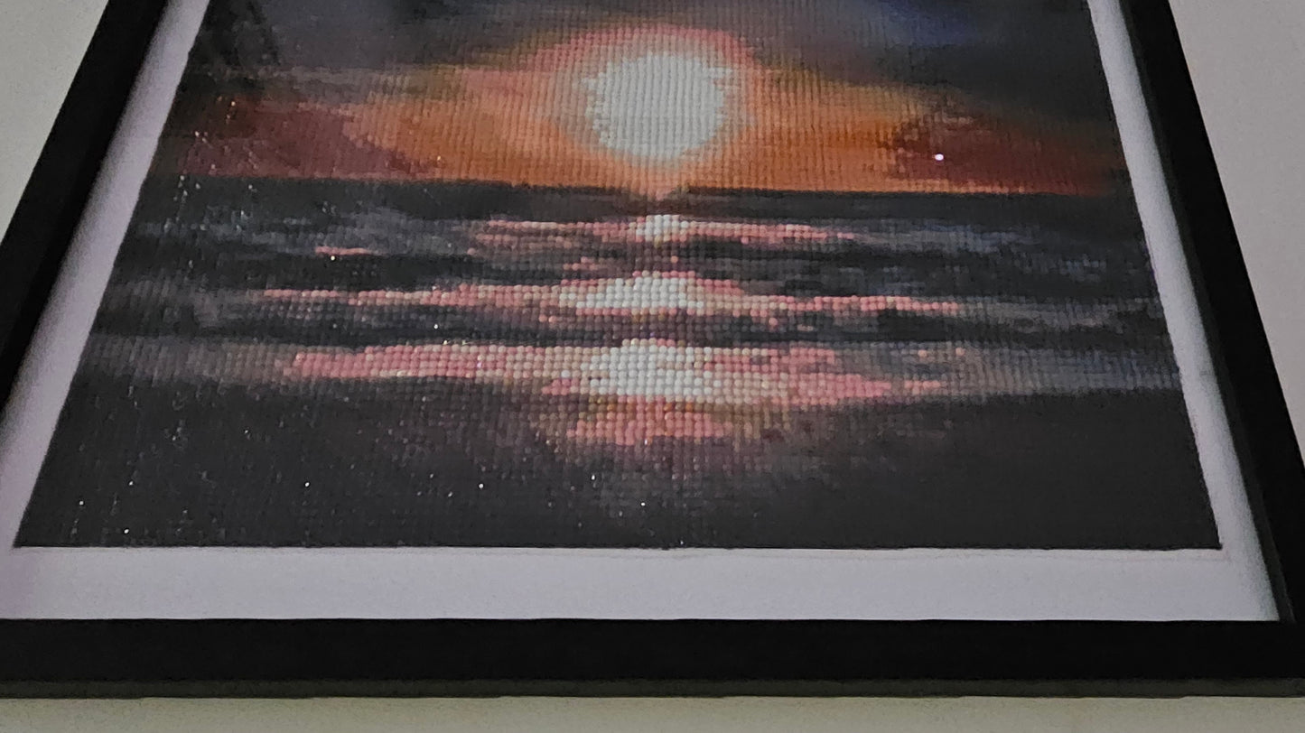 Groovy baby framed artwork - Moonrise over the ocean