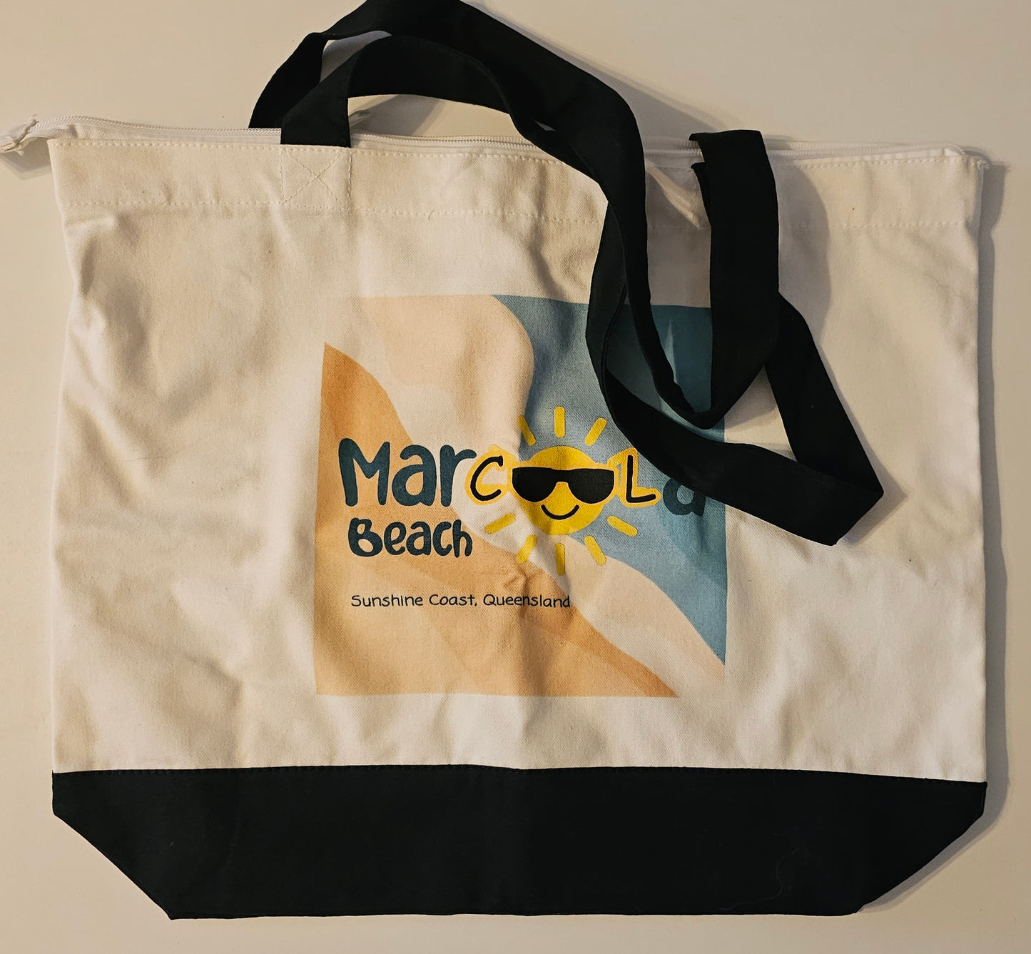 Marcoola Beach merchandise - Canvas beach bag/ tote bag with zip
