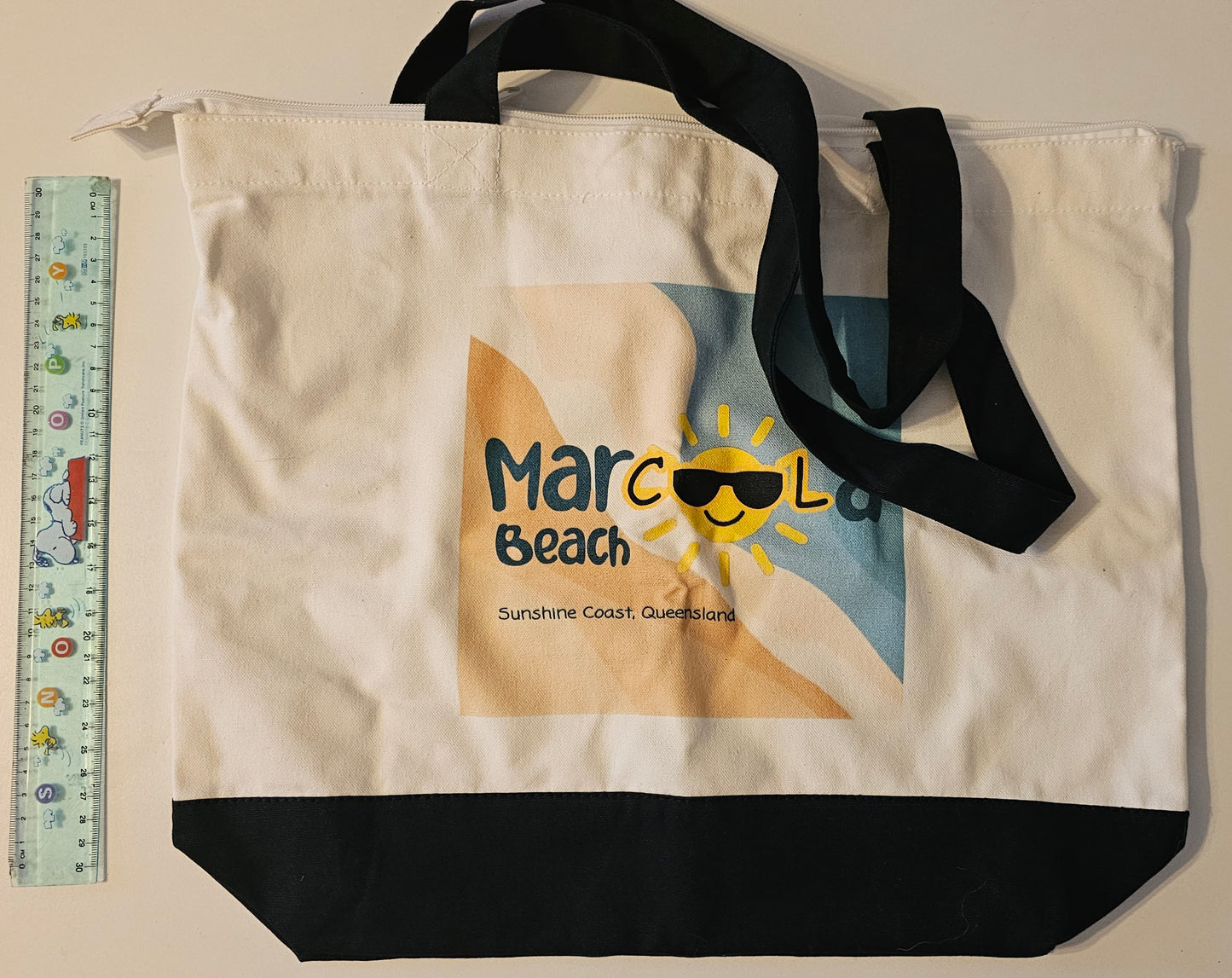 Marcoola Beach merchandise - Canvas beach bag/ tote bag with zip