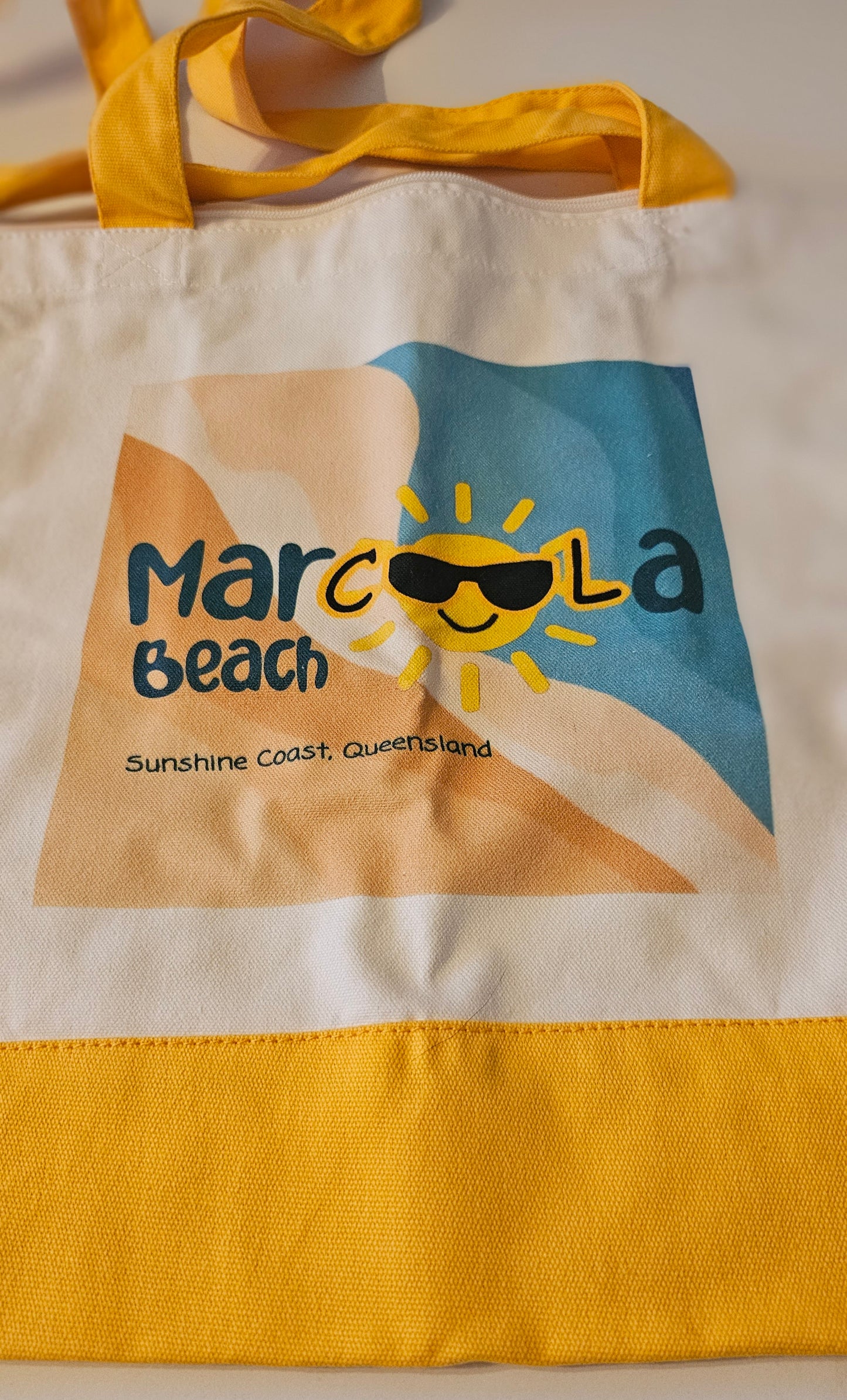 Marcoola Beach merchandise - Canvas beach bag/ tote bag with zip