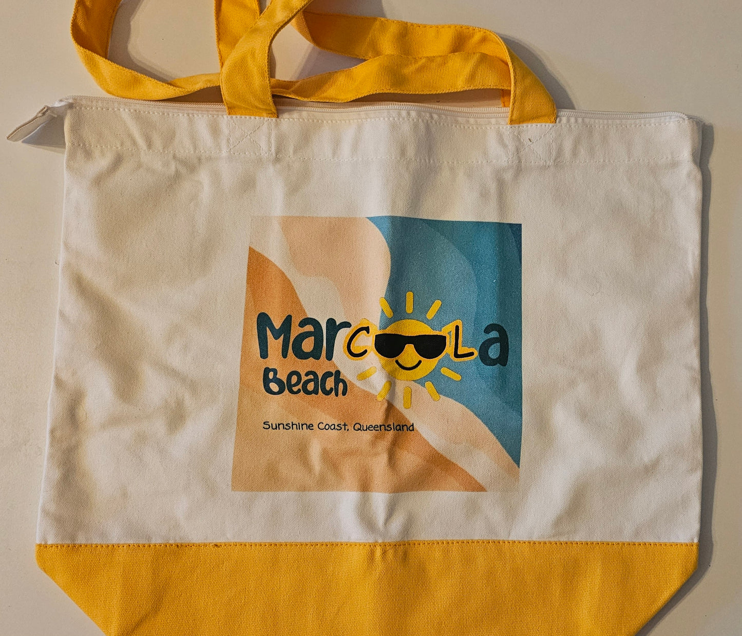 Marcoola Beach merchandise - Canvas beach bag/ tote bag with zip
