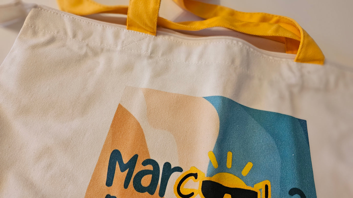 Marcoola Beach merchandise - Canvas beach bag/ tote bag with zip