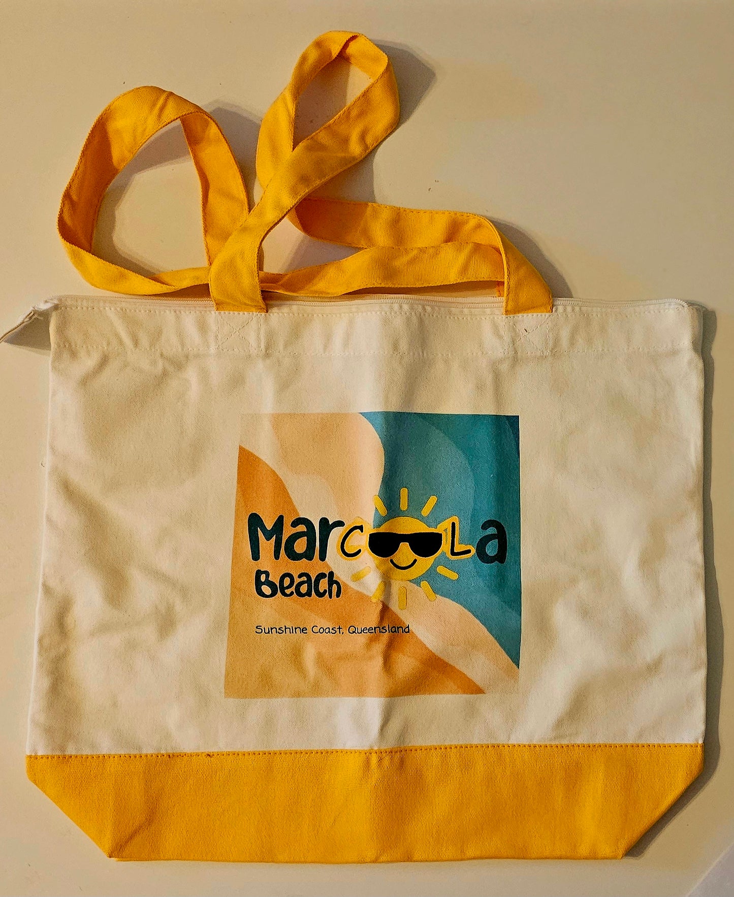 Marcoola Beach merchandise - Canvas beach bag/ tote bag with zip