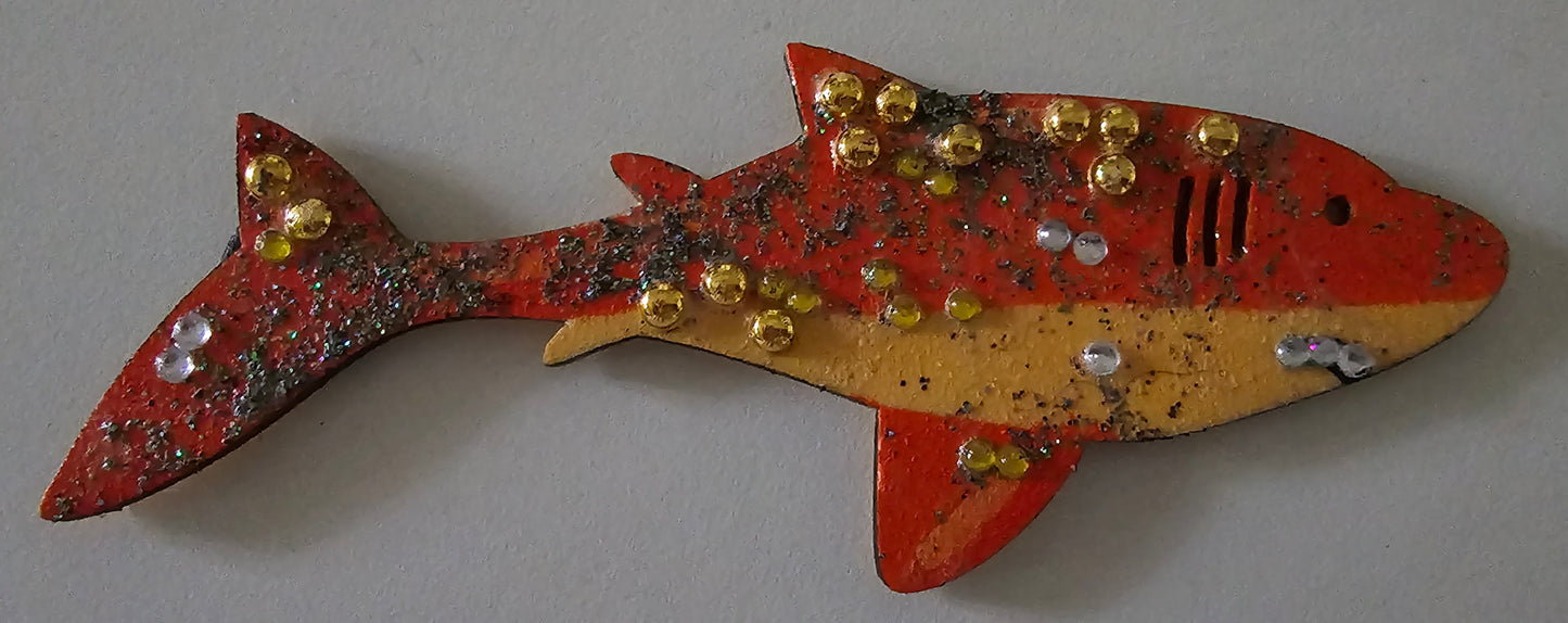 Wooden handmade fridge magnets - Tropical sharks