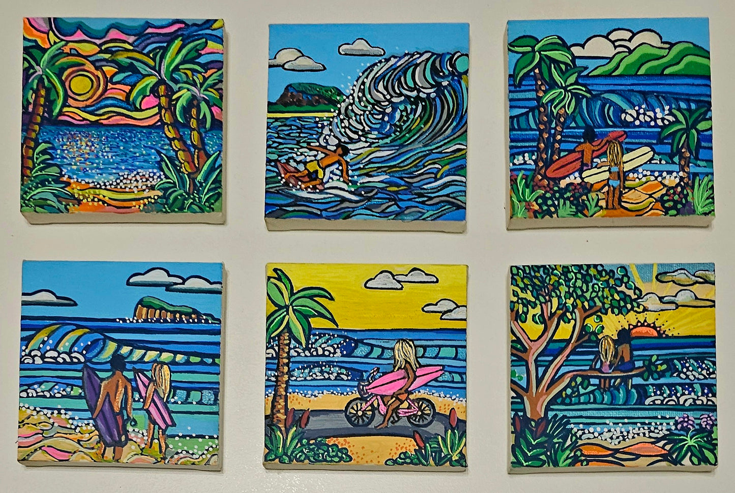 Mini oil paintings on easels - Ocean joy