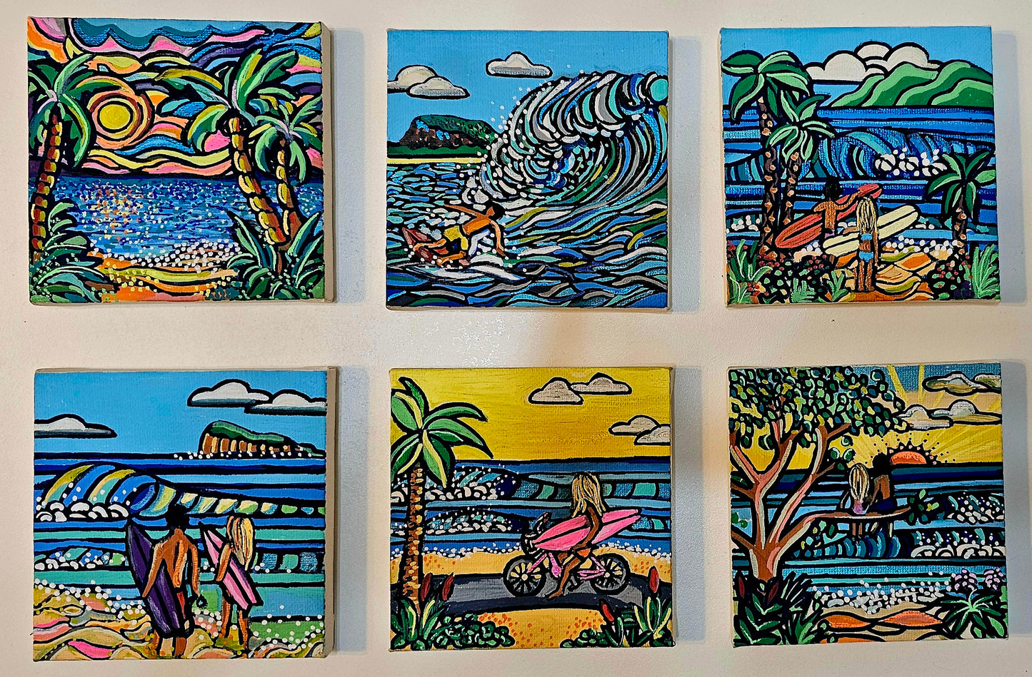Mini oil paintings on easels - Ocean joy