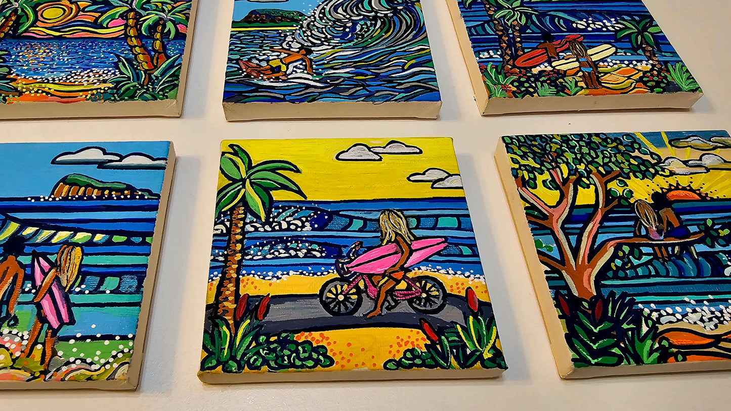 Mini oil paintings on easels - Ocean joy