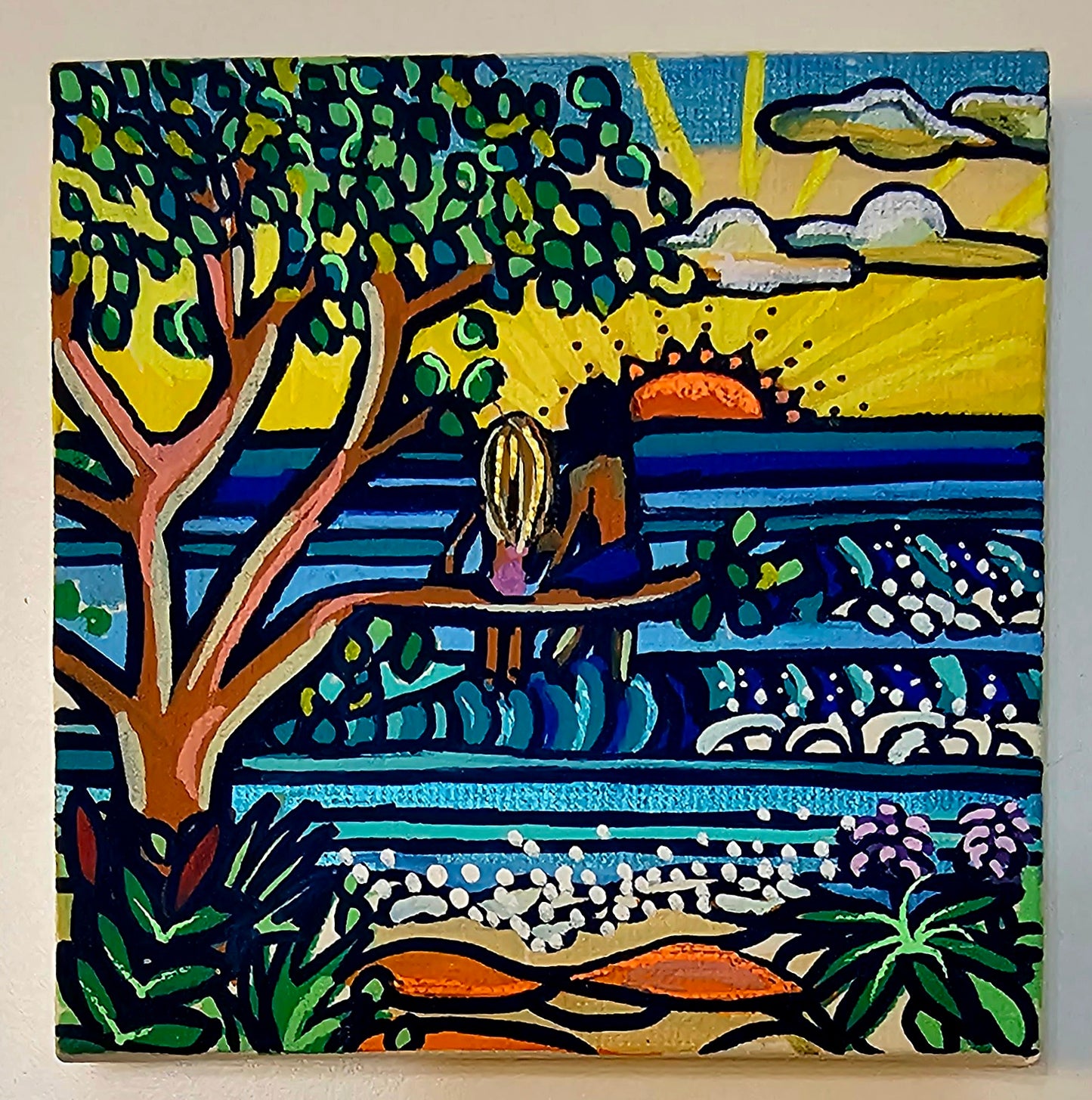 Mini oil paintings on easels - Ocean joy