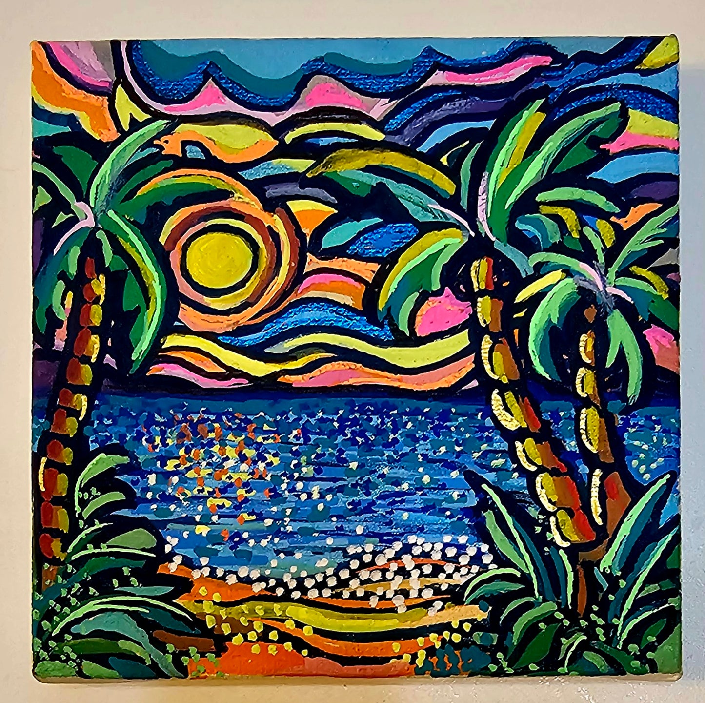 Mini oil paintings on easels - Ocean joy