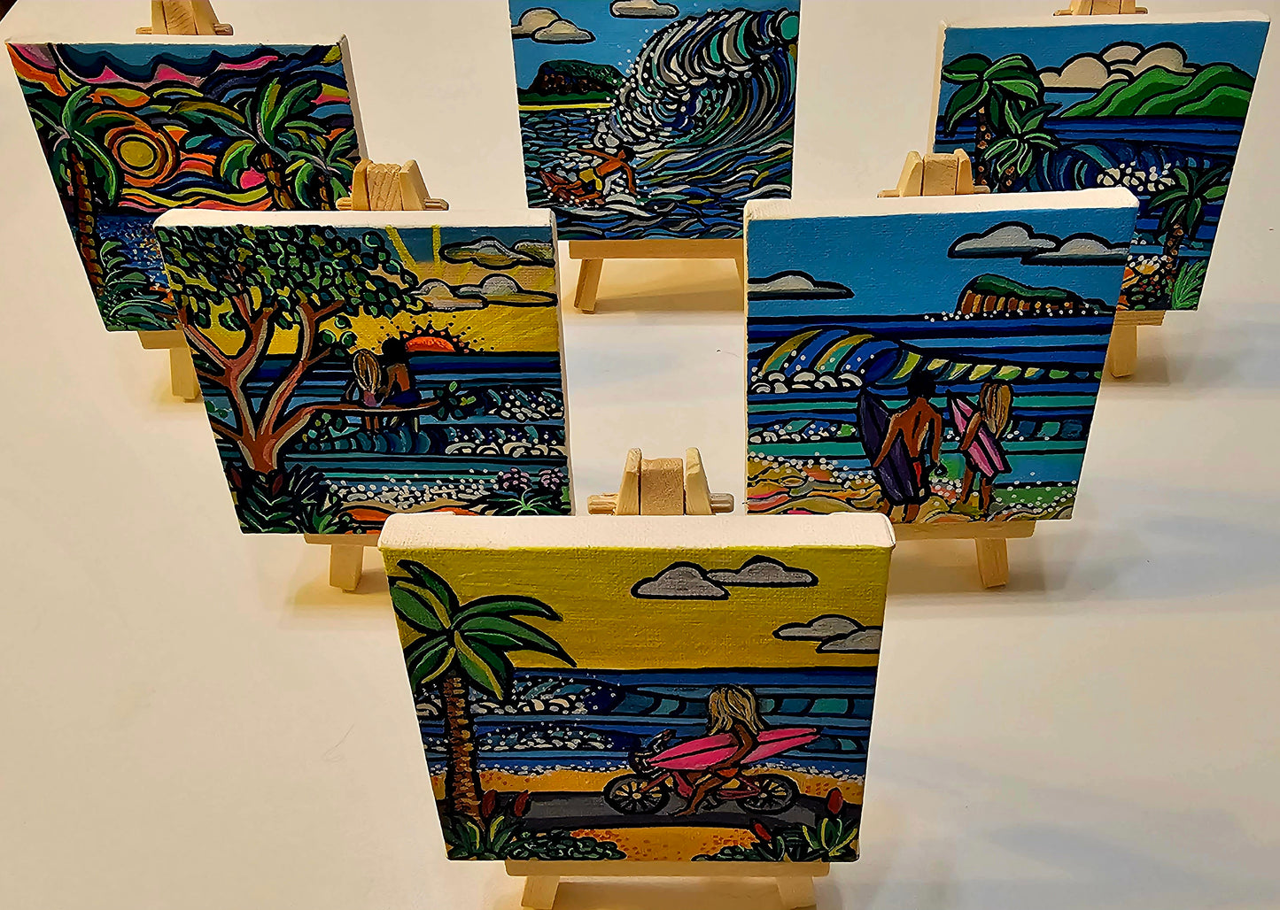 Mini oil paintings on easels - Ocean joy