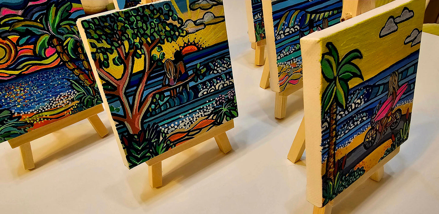 Mini oil paintings on easels - Ocean joy