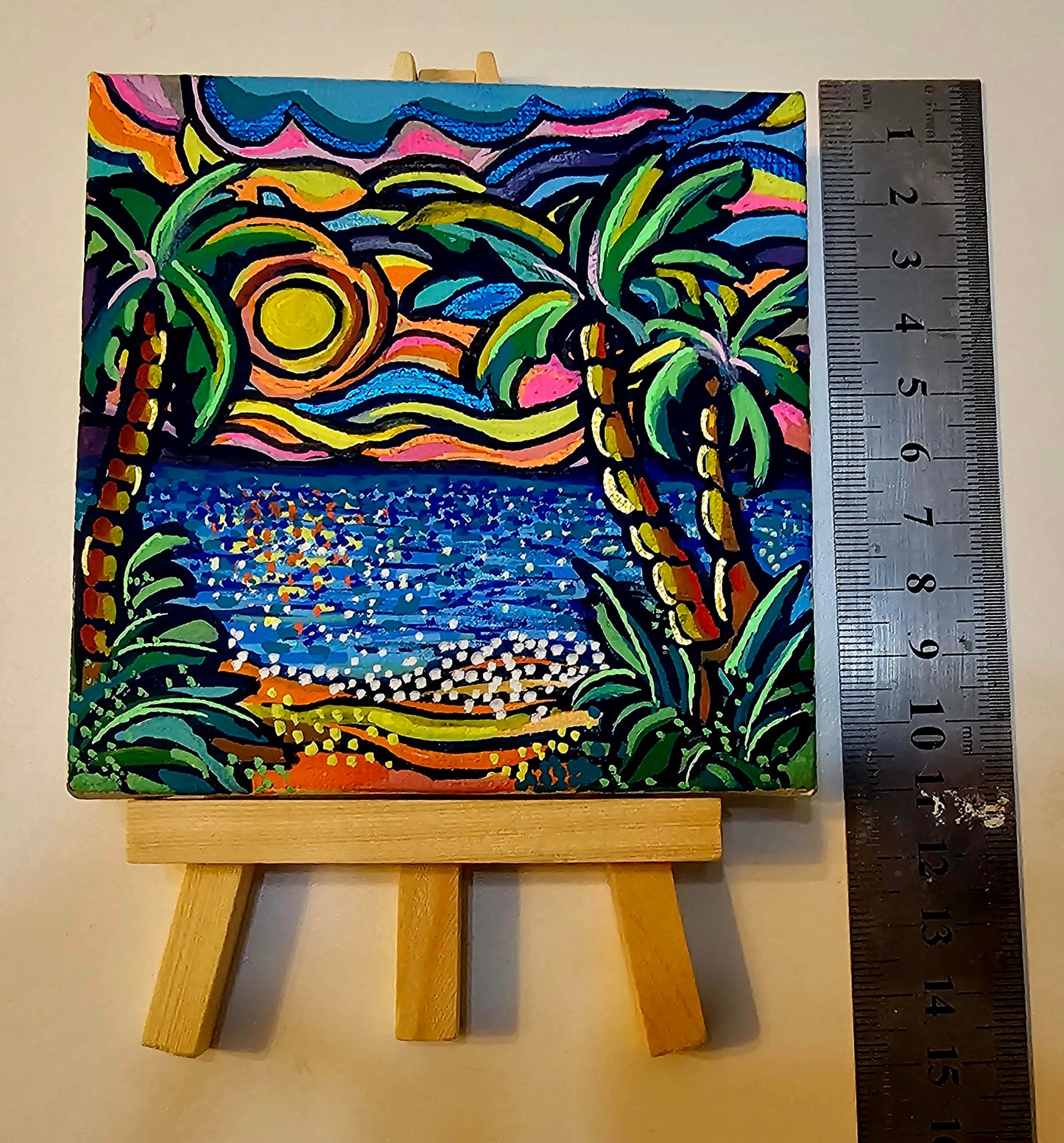 Mini oil paintings on easels - Ocean joy