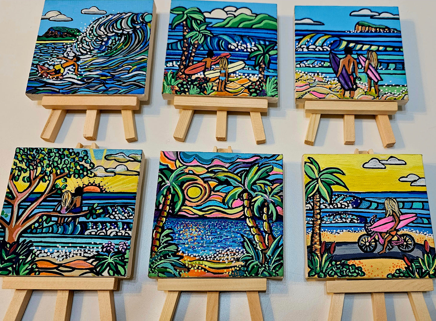 Mini oil paintings on easels - Ocean joy
