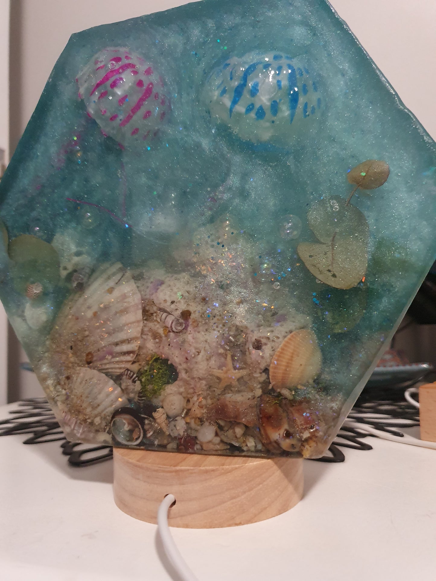 Jellyfish table art/ table lamp with bioluminescent magic
