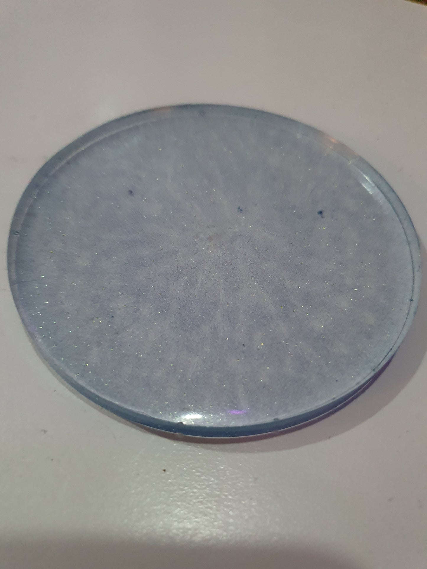 Functional art - round drink coasters and stand in the colours of the ocean