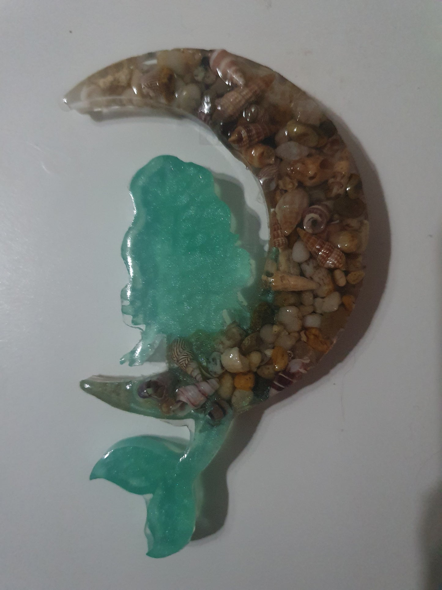 Window decoration - translucent mermaid on seashell moon