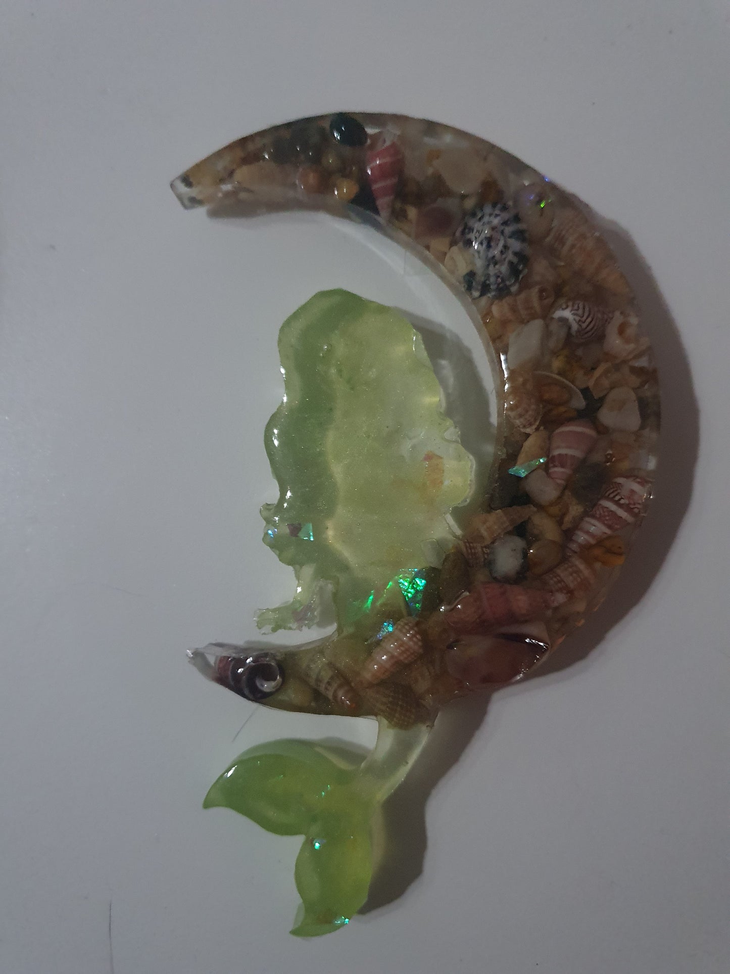Window decoration - translucent mermaid on seashell moon