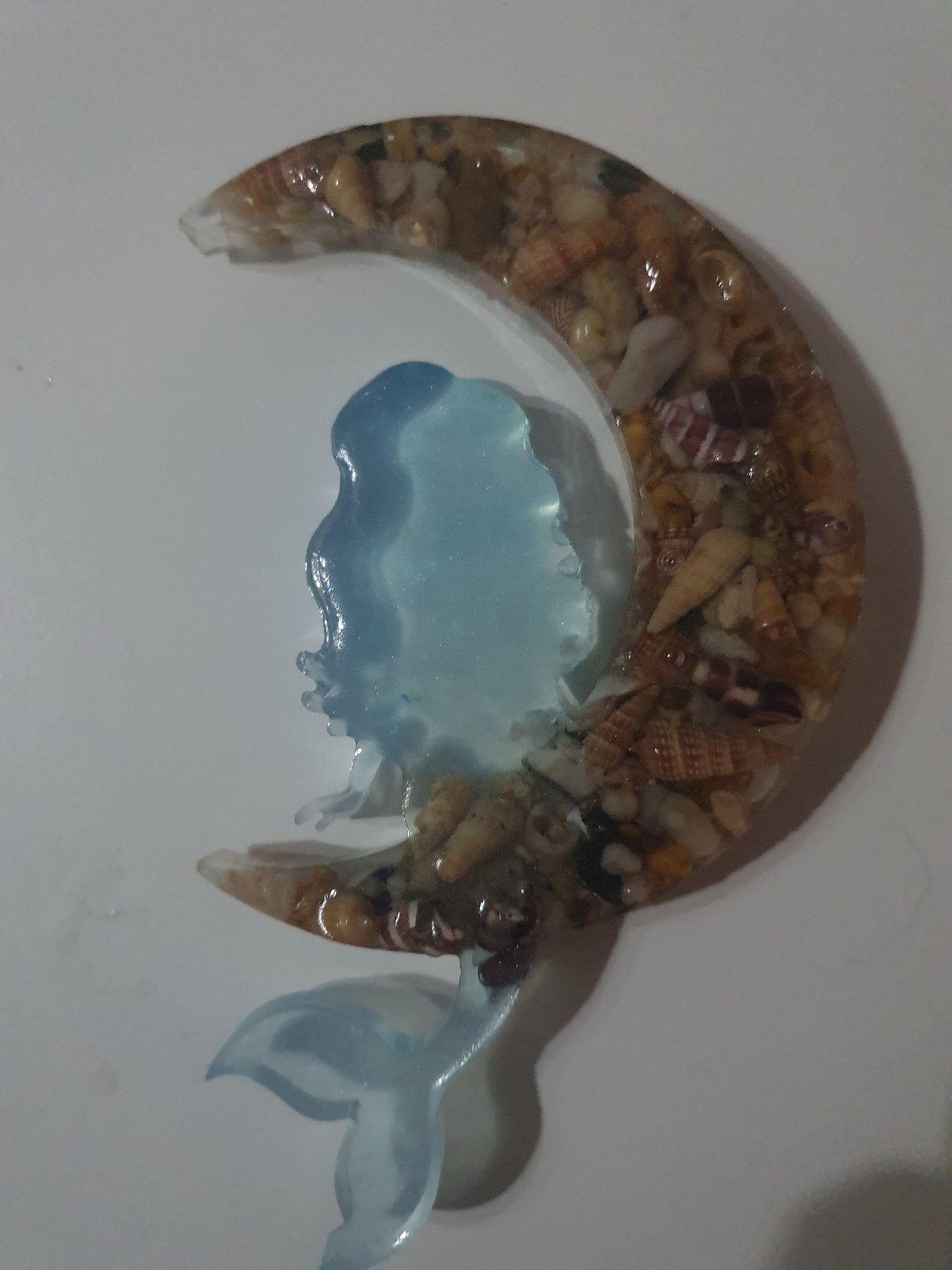 Window decoration - translucent mermaid on seashell moon
