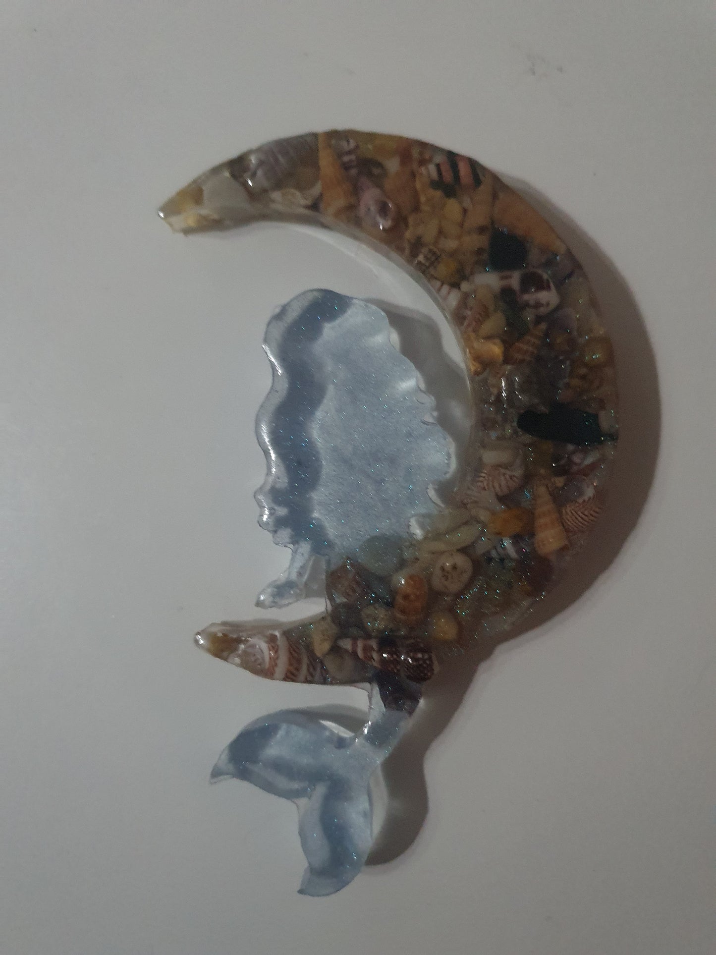 Window decoration - translucent mermaid on seashell moon