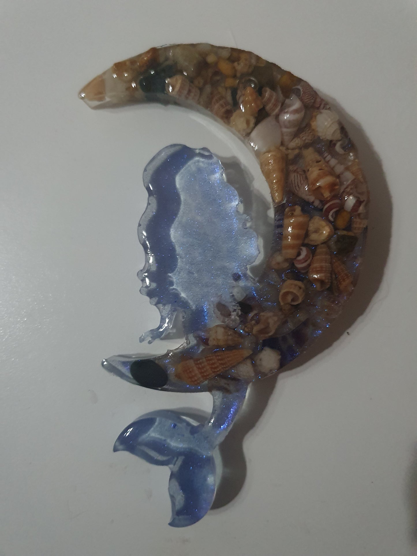 Window decoration - translucent mermaid on seashell moon
