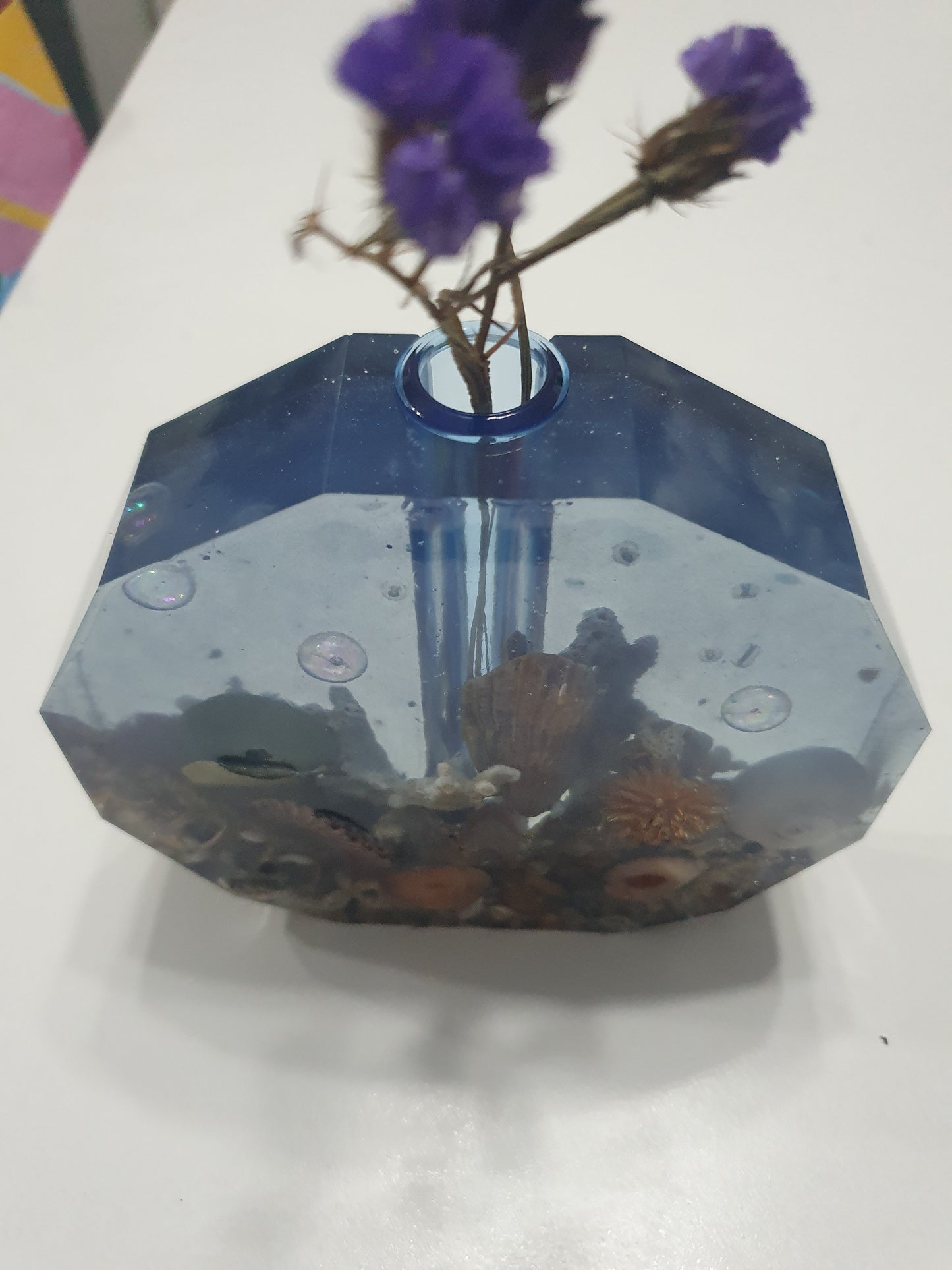 Translucent blue seascape vase