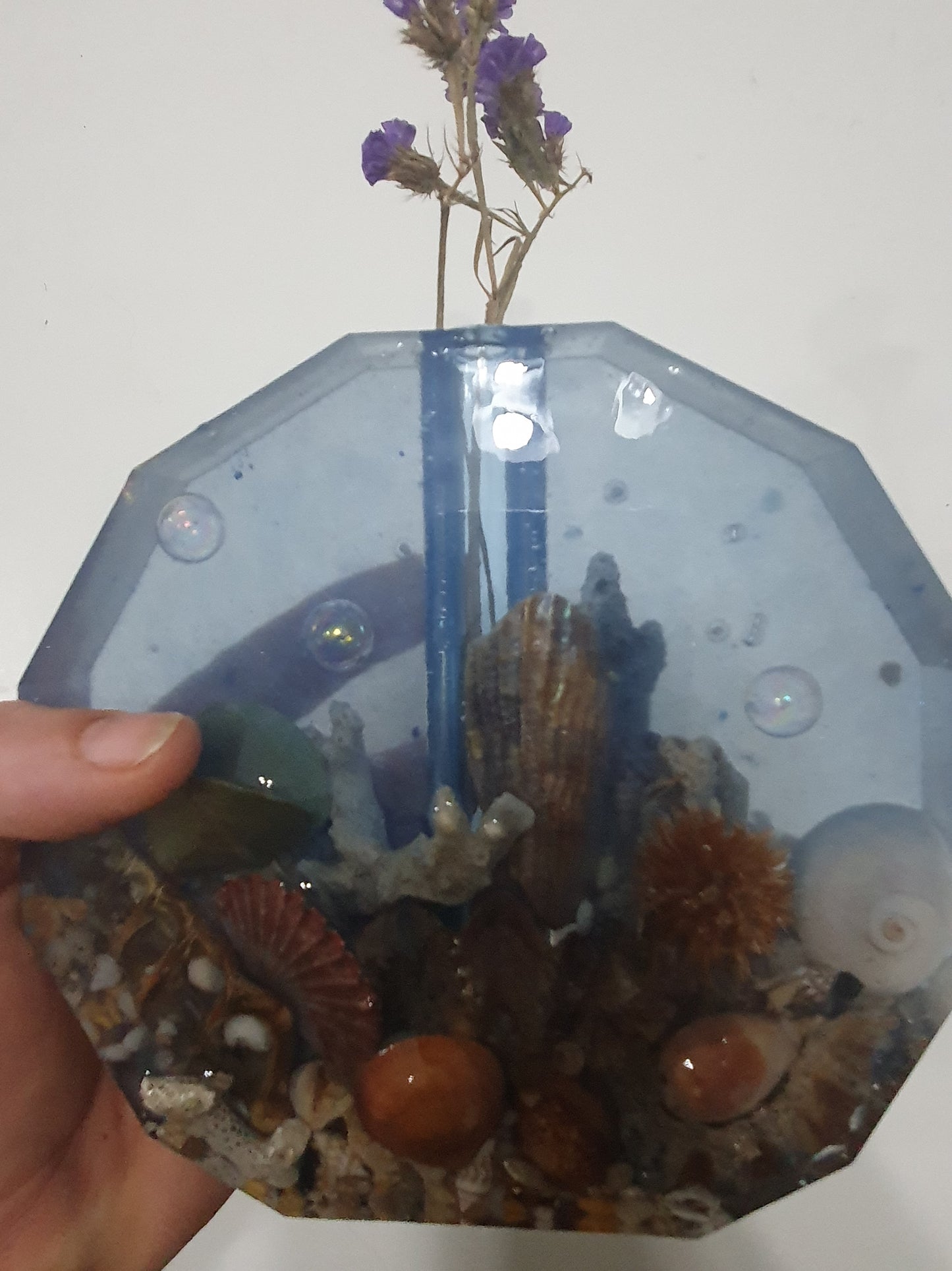 Translucent blue seascape vase
