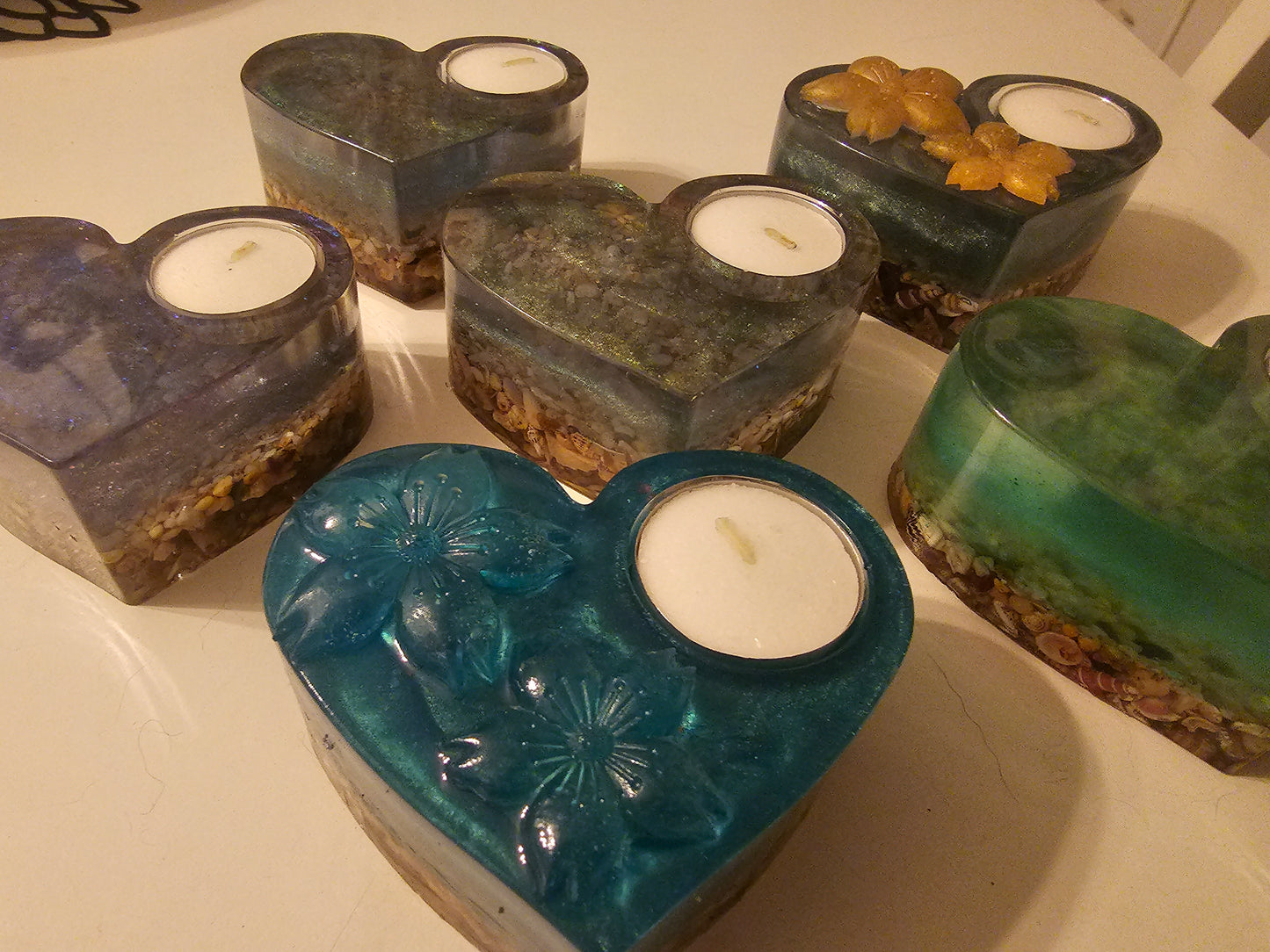 Table art - seascape tealight candle holders