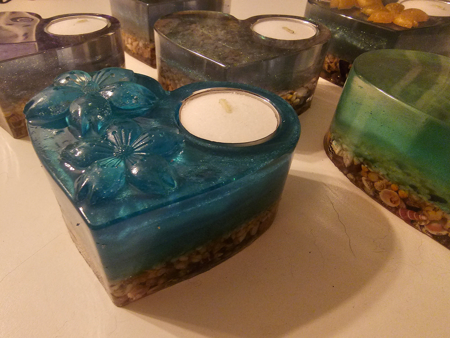 Table art - seascape tealight candle holders