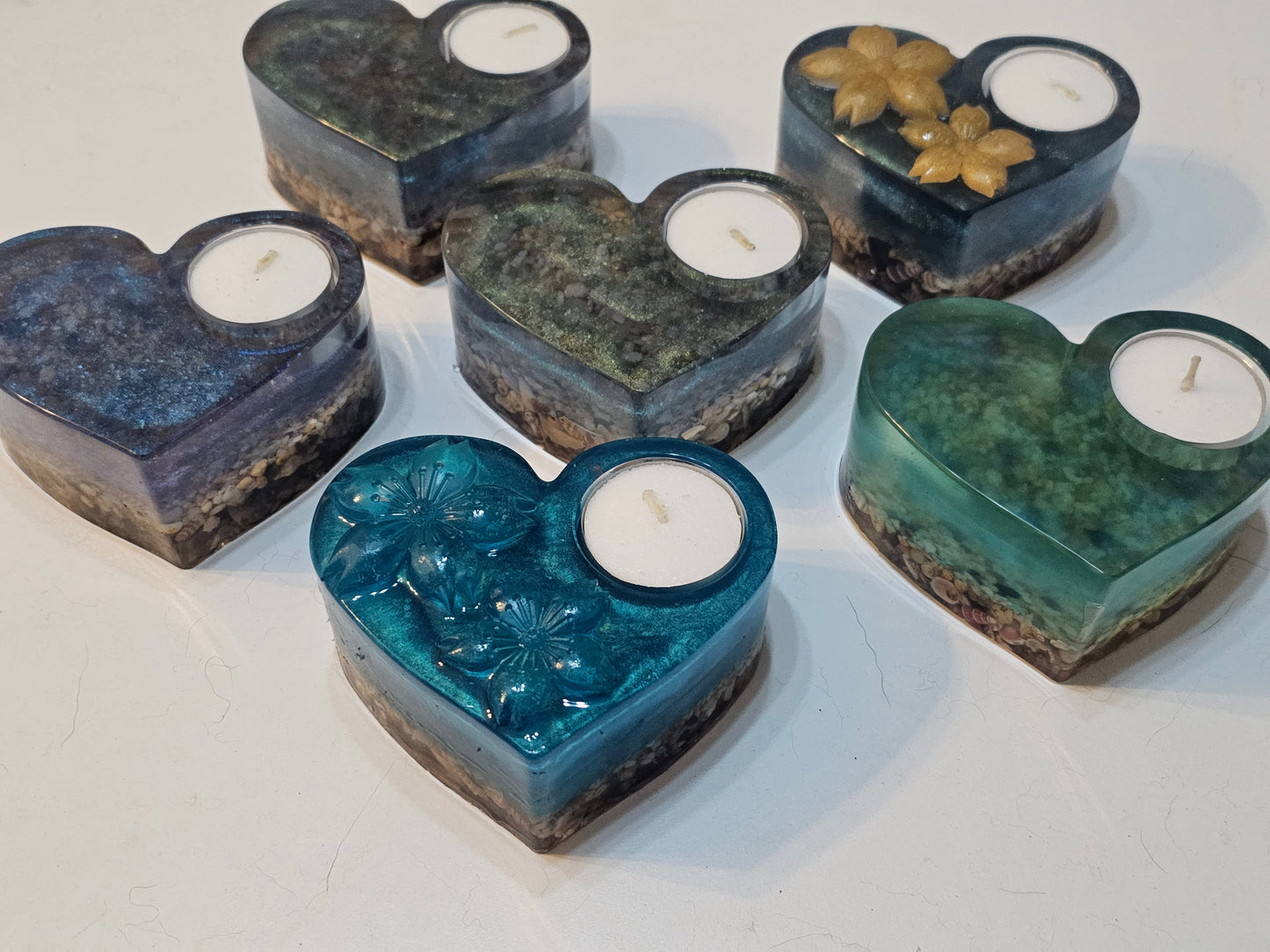Table art - seascape tealight candle holders