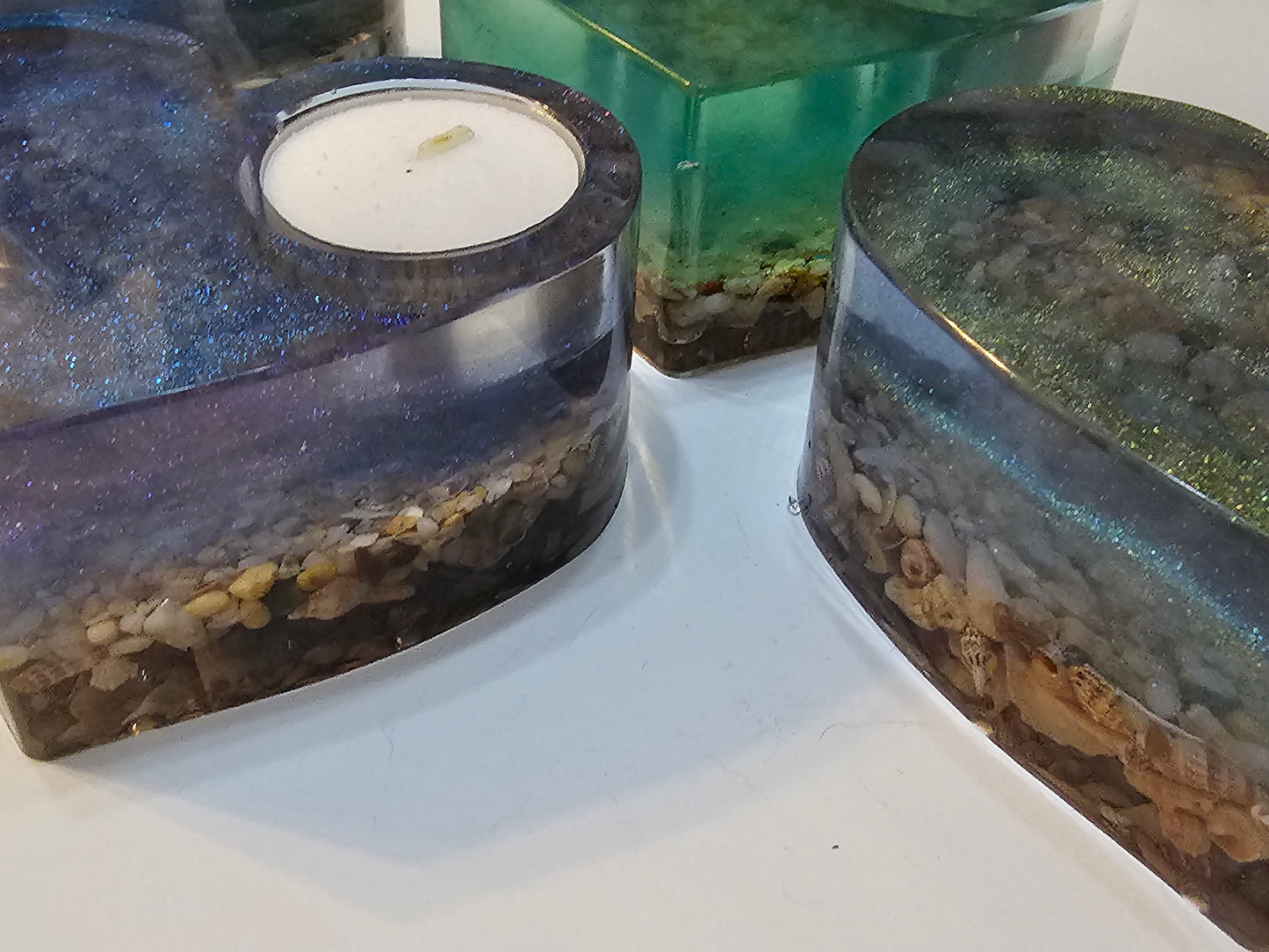 Table art - seascape tealight candle holders