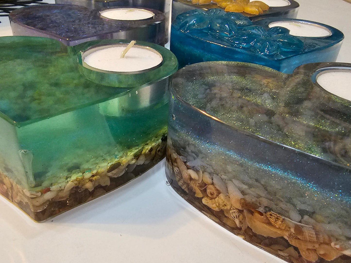 Table art - seascape tealight candle holders