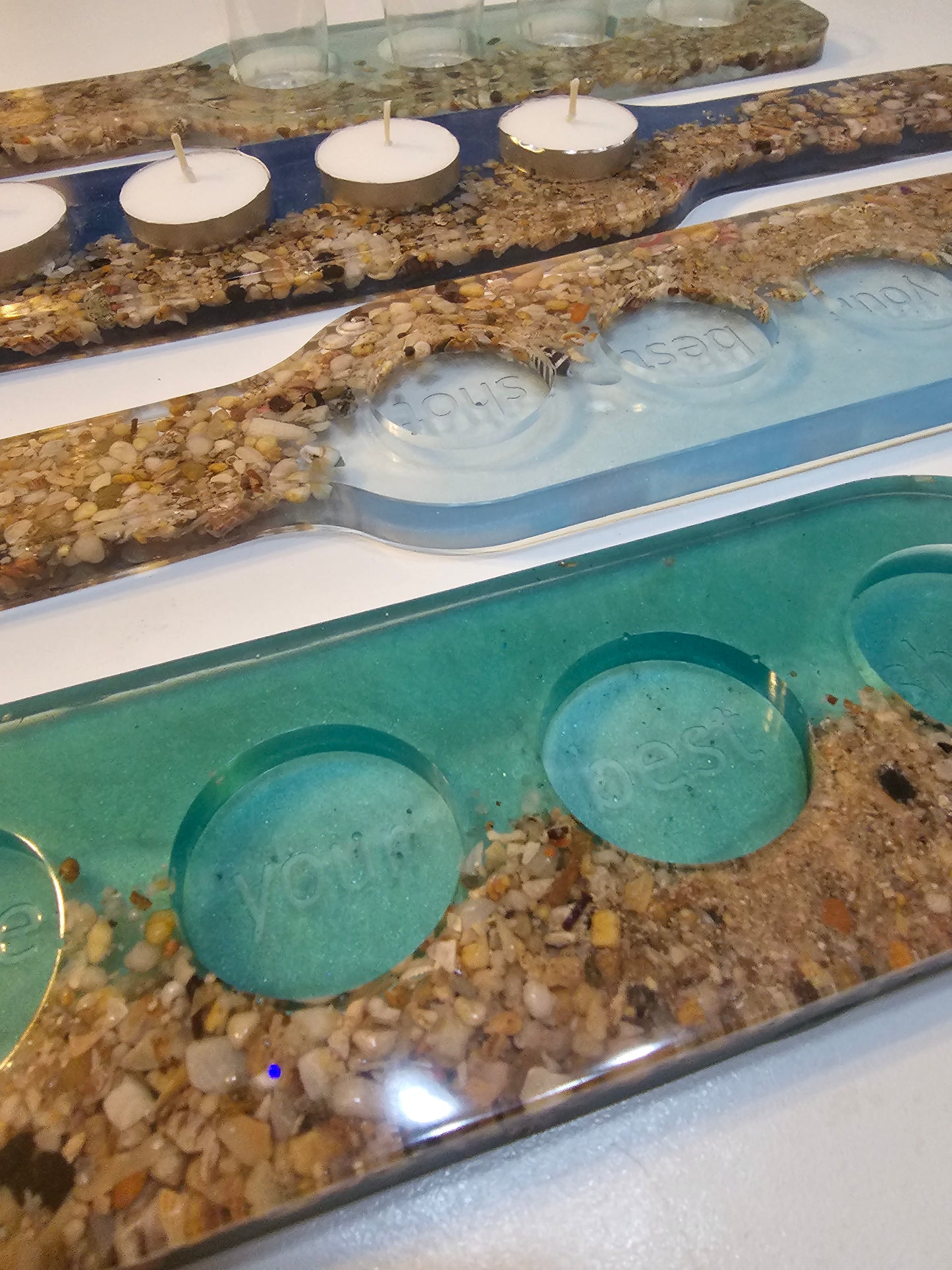 Ocean inspired shot glass tray/ tealight candle tray