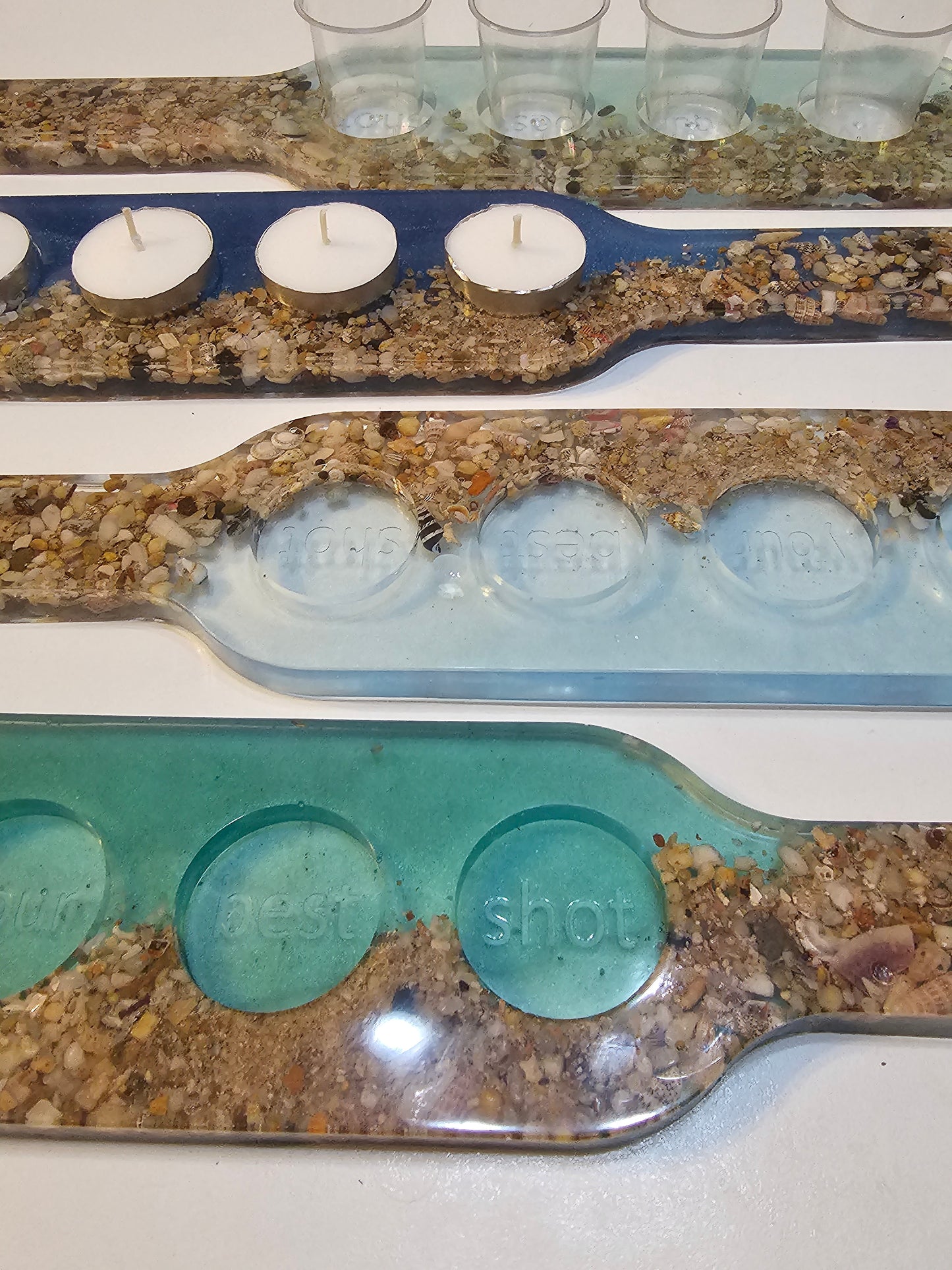 Ocean inspired shot glass tray/ tealight candle tray