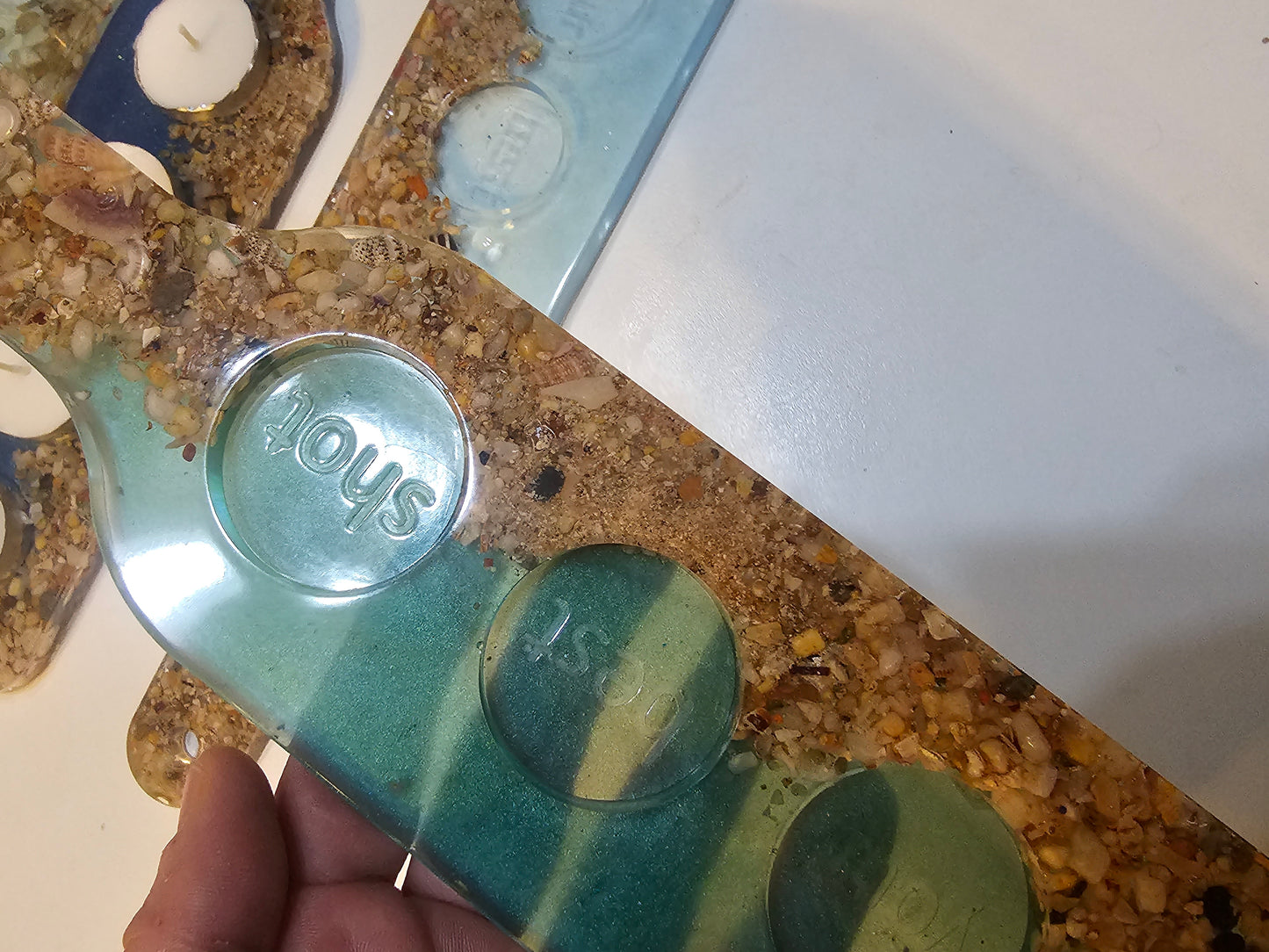 Ocean inspired shot glass tray/ tealight candle tray