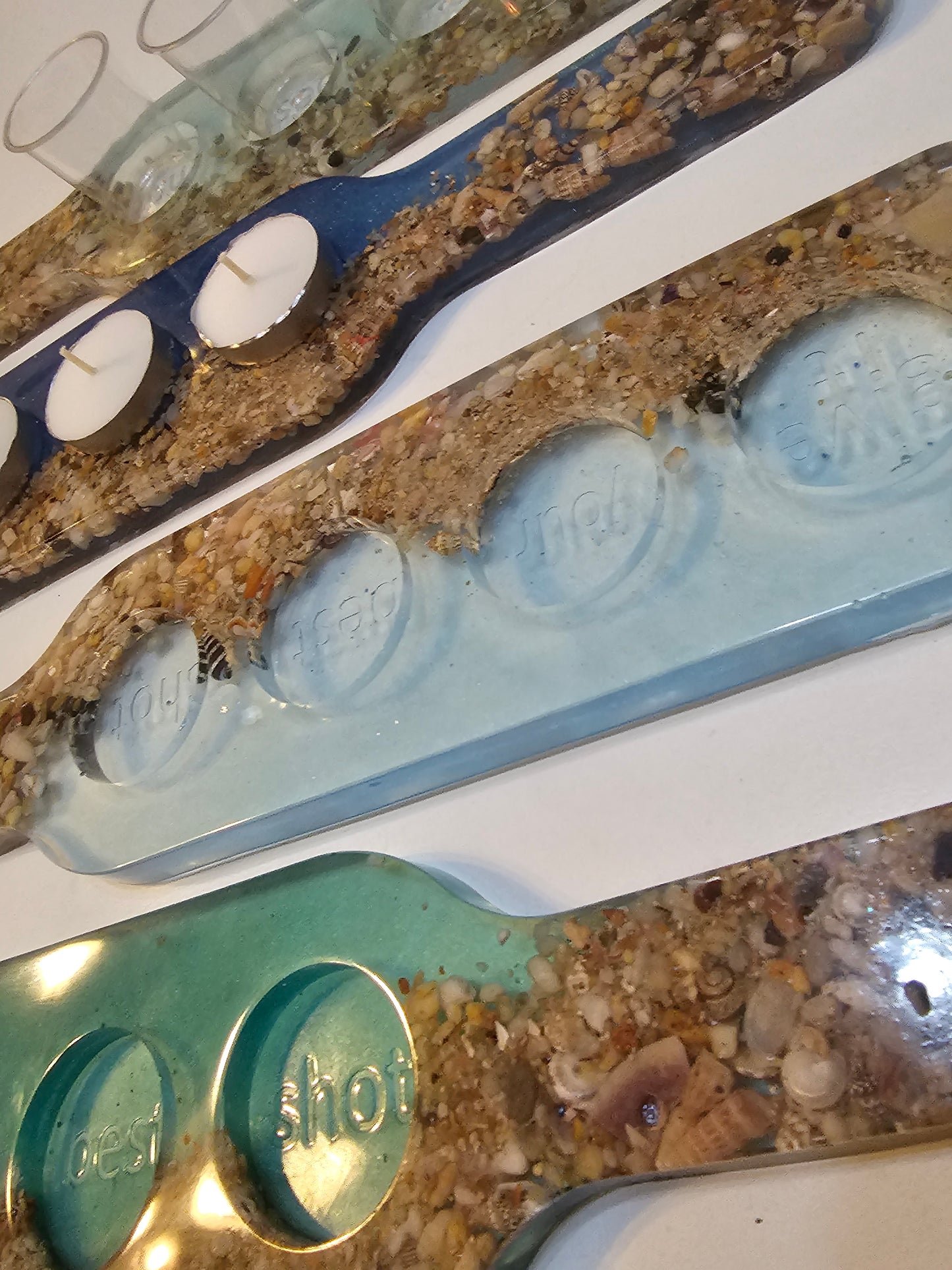 Ocean inspired shot glass tray/ tealight candle tray