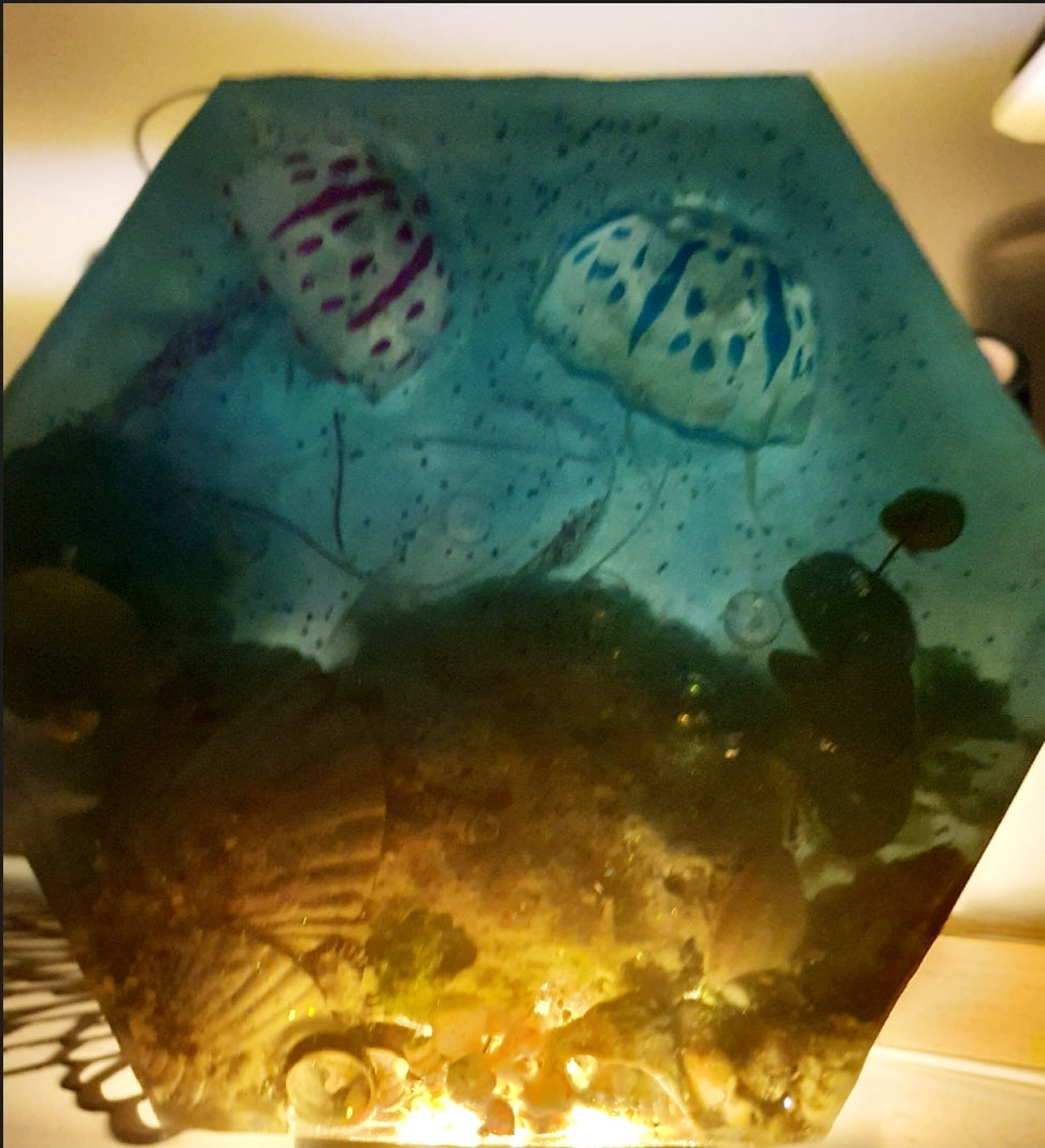 Jellyfish table art/ table lamp with bioluminescent magic