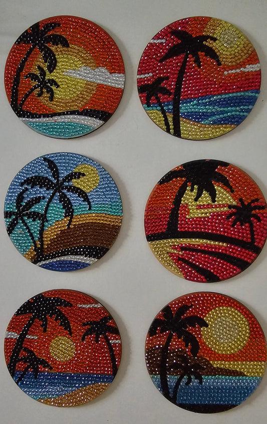 Retro vintage-style coasters - Red palms