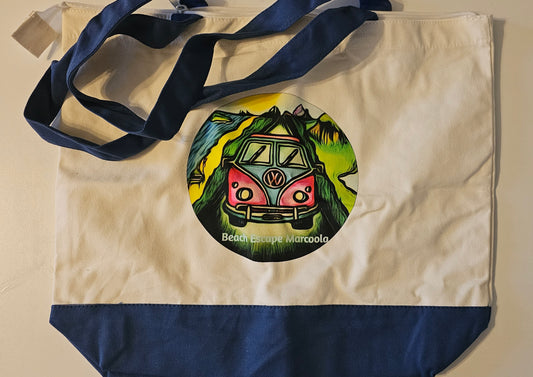 Marcoola Beach merchandise - Beach bag/ tote bag with zip (Beach Escape logo)