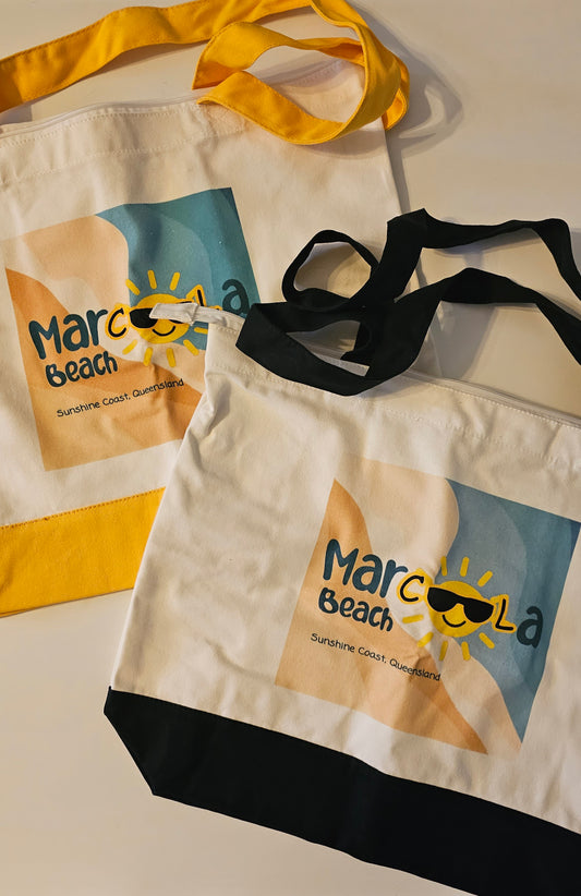 Marcoola Beach merchandise - Canvas beach bag/ tote bag with zip