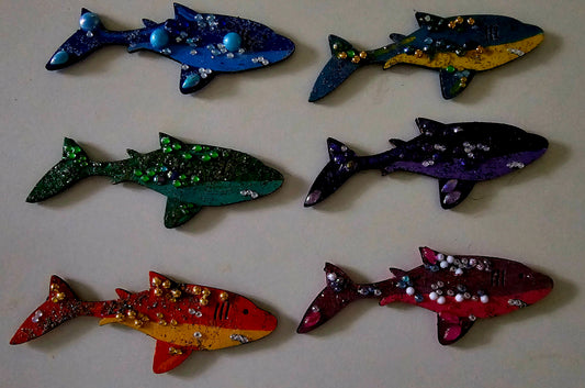 Wooden handmade fridge magnets - Tropical sharks