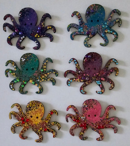 Wooden handmade fridge magnets - Psychedelic octopus