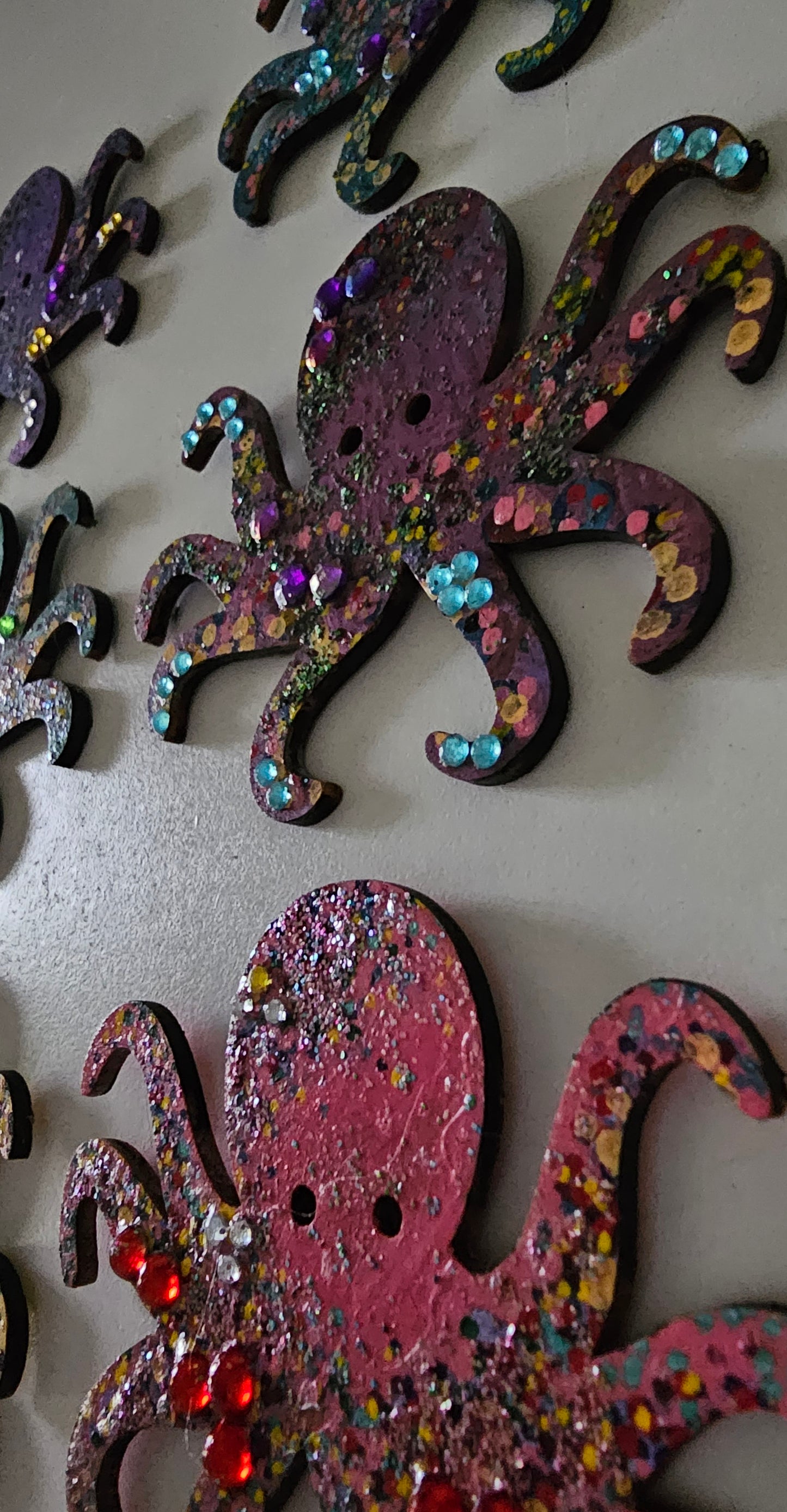 Wooden handmade fridge magnets - Psychedelic octopus