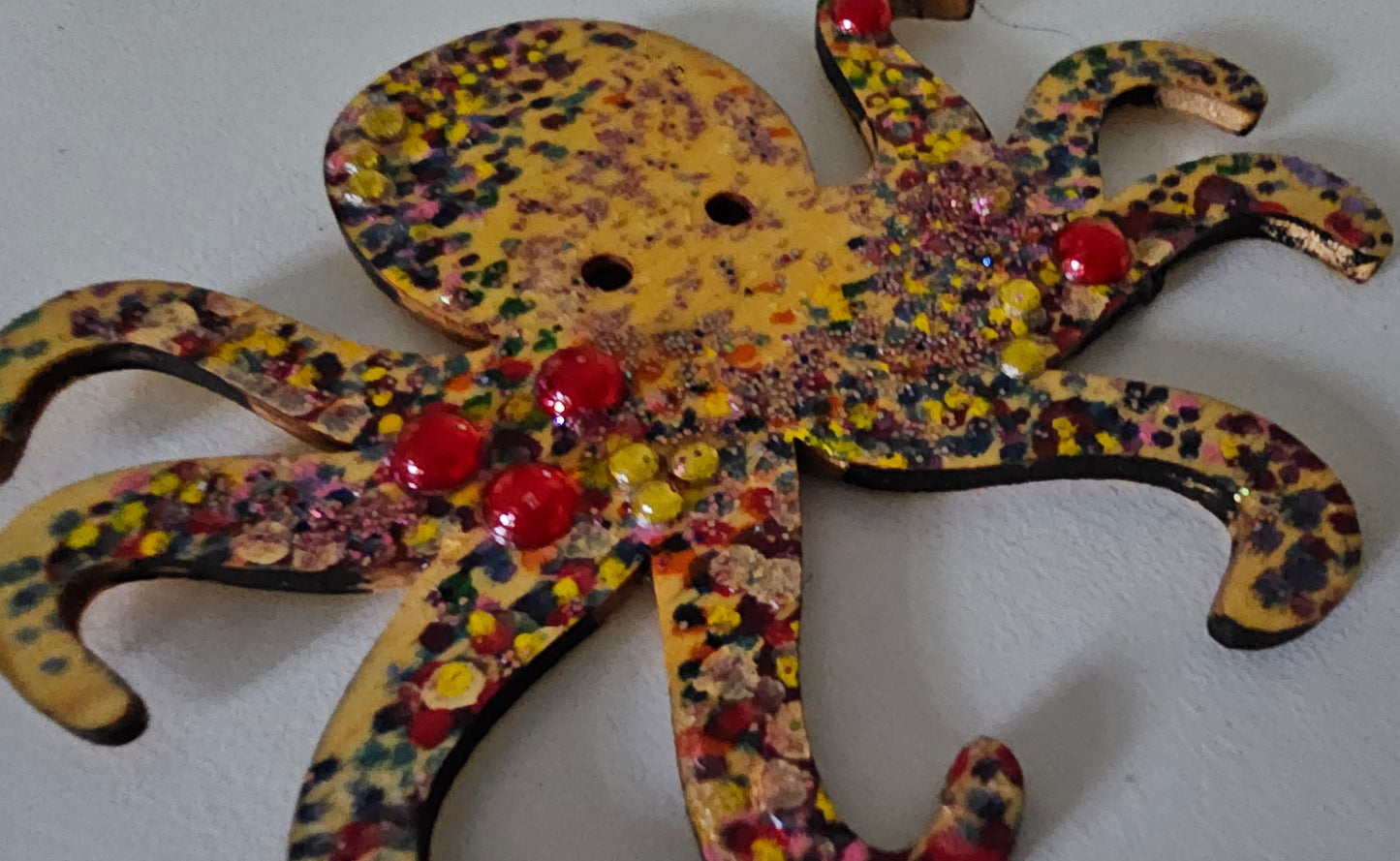 Wooden handmade fridge magnets - Psychedelic octopus