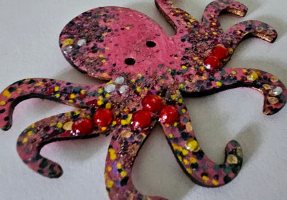 Wooden handmade fridge magnets - Psychedelic octopus