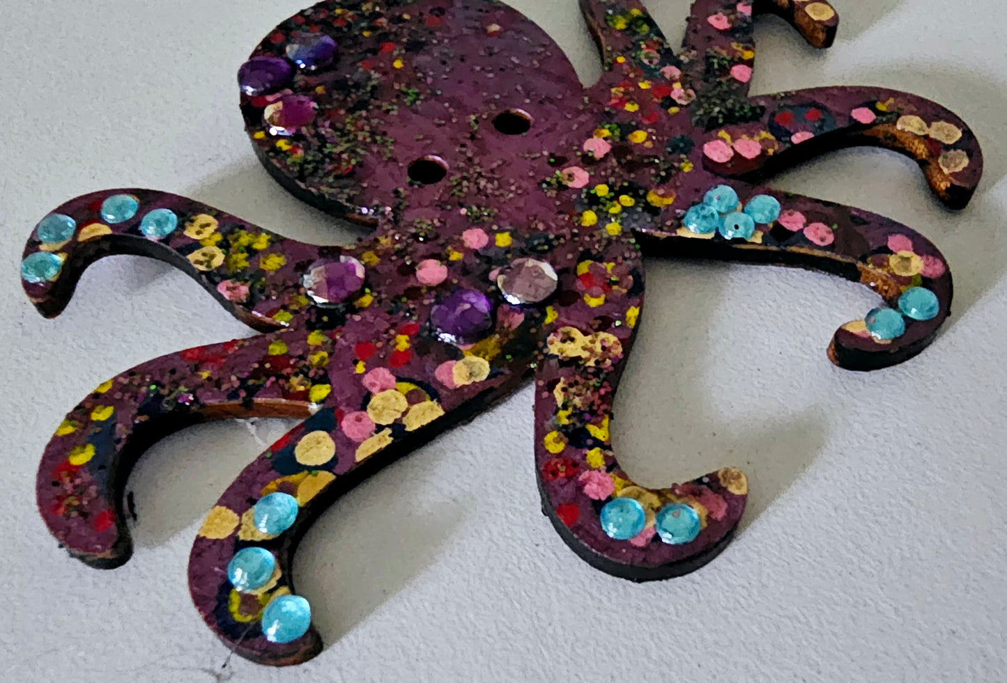 Wooden handmade fridge magnets - Psychedelic octopus