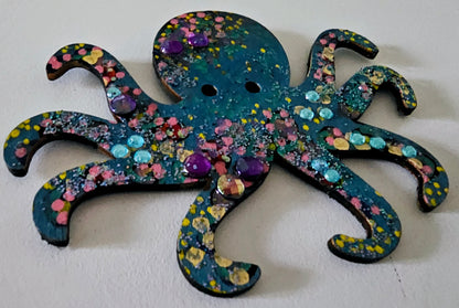 Wooden handmade fridge magnets - Psychedelic octopus