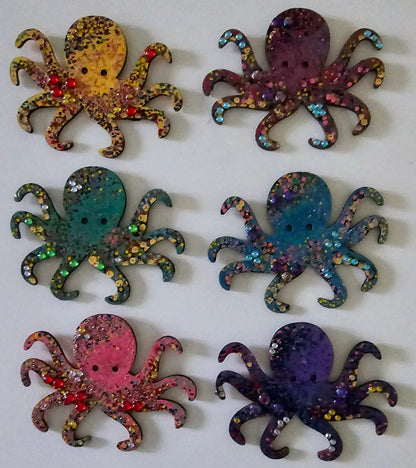 Wooden handmade fridge magnets - Psychedelic octopus