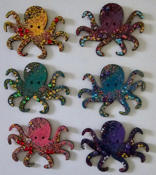 Wooden handmade fridge magnets - Psychedelic octopus