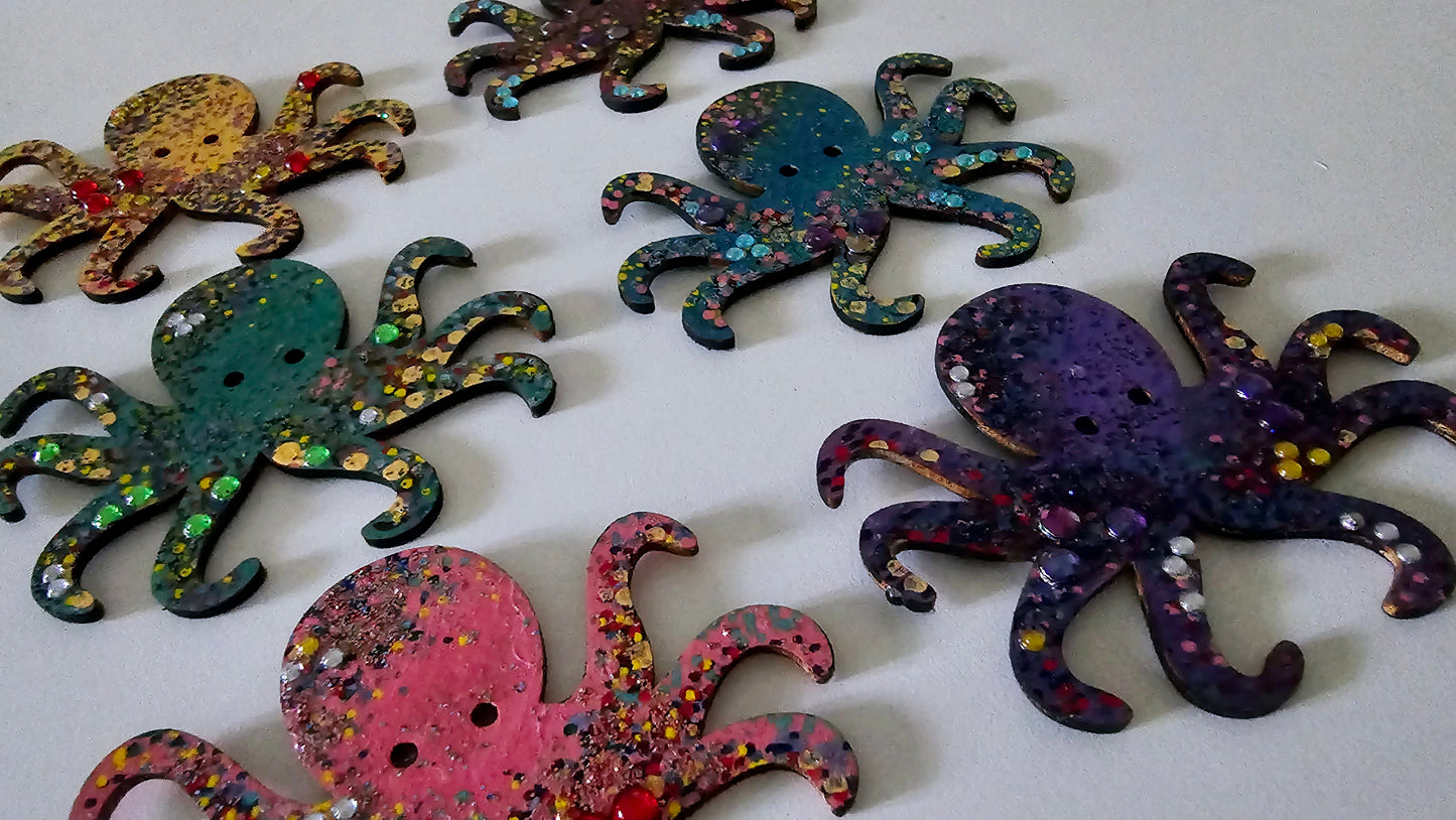 Wooden handmade fridge magnets - Psychedelic octopus