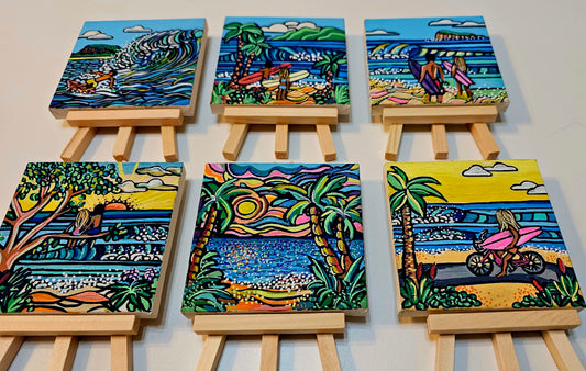 Mini oil paintings on easels - Ocean joy